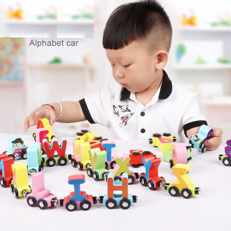 Đồ chơi đoàn tàu chữ cái nam châm/đoàn tàu chữ số nam châm bằng gỗ - Đồ chơi thông minh cho bé