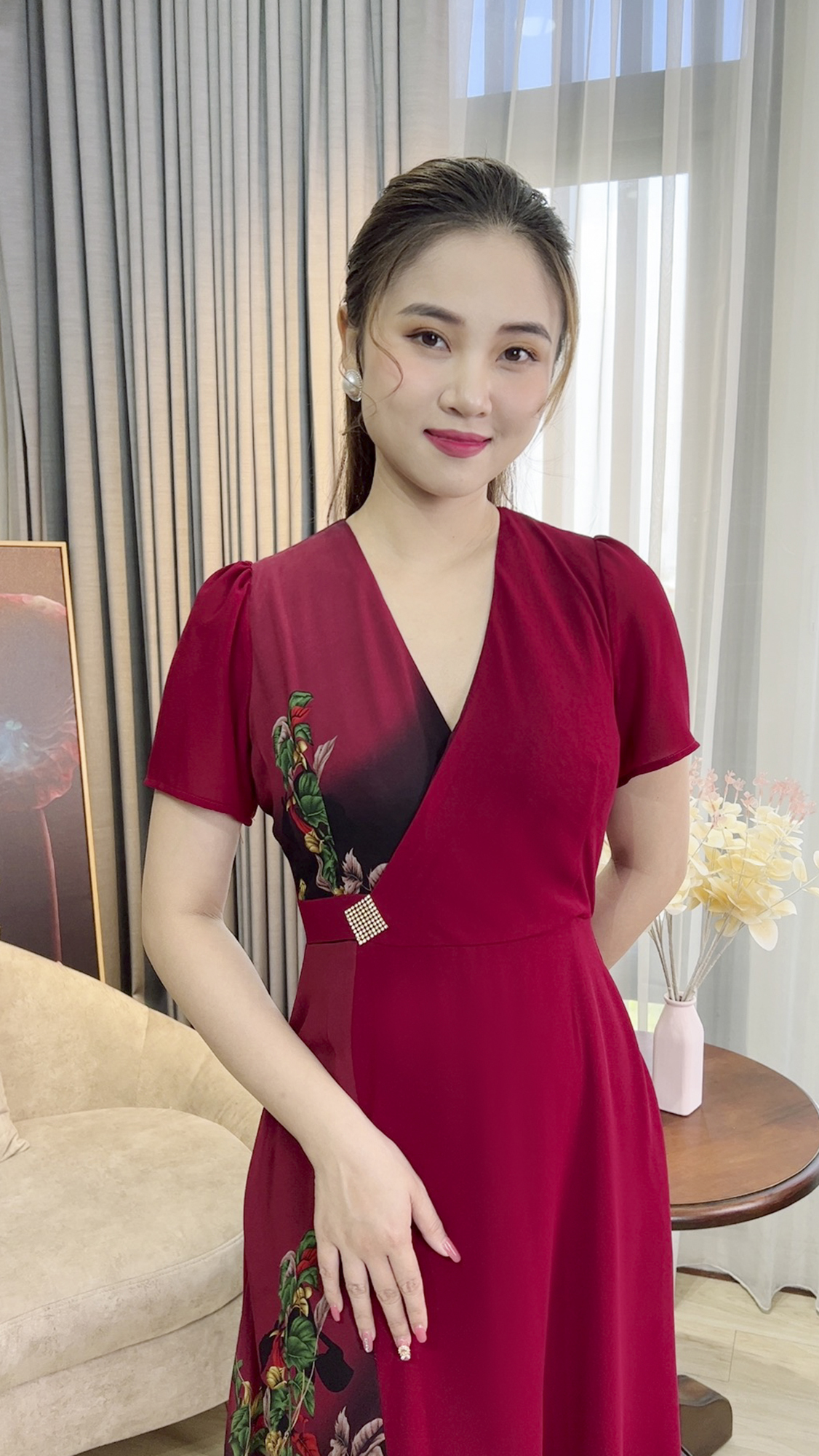 Đầm Đi Tiệc Trung Niên [ Linh Trà ] (TM 392) Cao Cấp Trẻ Trung Họa Tiết Sang Trọng Đi Làm Đi Tiệc