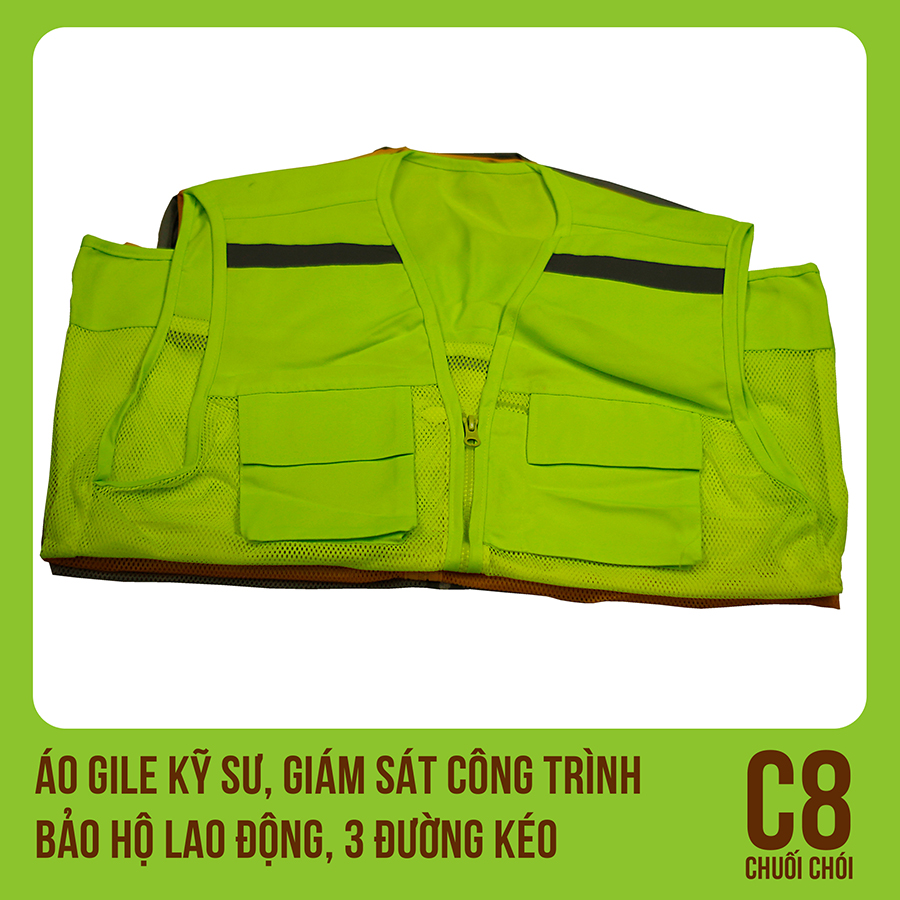 Áo Gile Kỹ Sư, Giám Sát Công Trình, Bảo Hộ Lao Động, 3 Đường Kéo - Mã C8 (Chuối Chối)