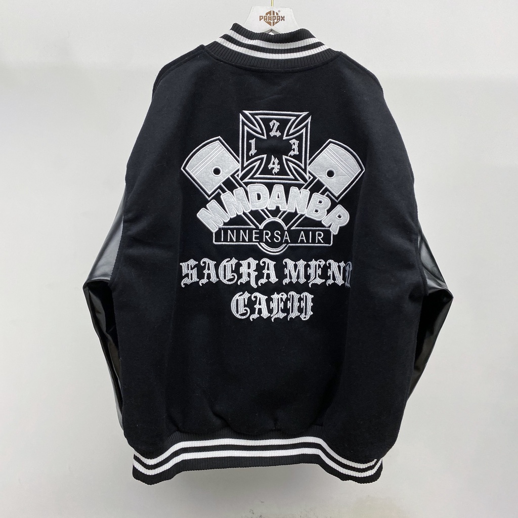 Bomber tay da ghost vintage, varsity jacket nam nữ chất dạ 2 lớp, áo khoác bóng chày local brand unisex - Gin Store