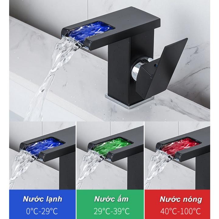 Bộ Vòi Nước Lavabo rửa tay đèn led Đổi Màu theo nhiệt độ Latrava Black LED - hàng cao cấp