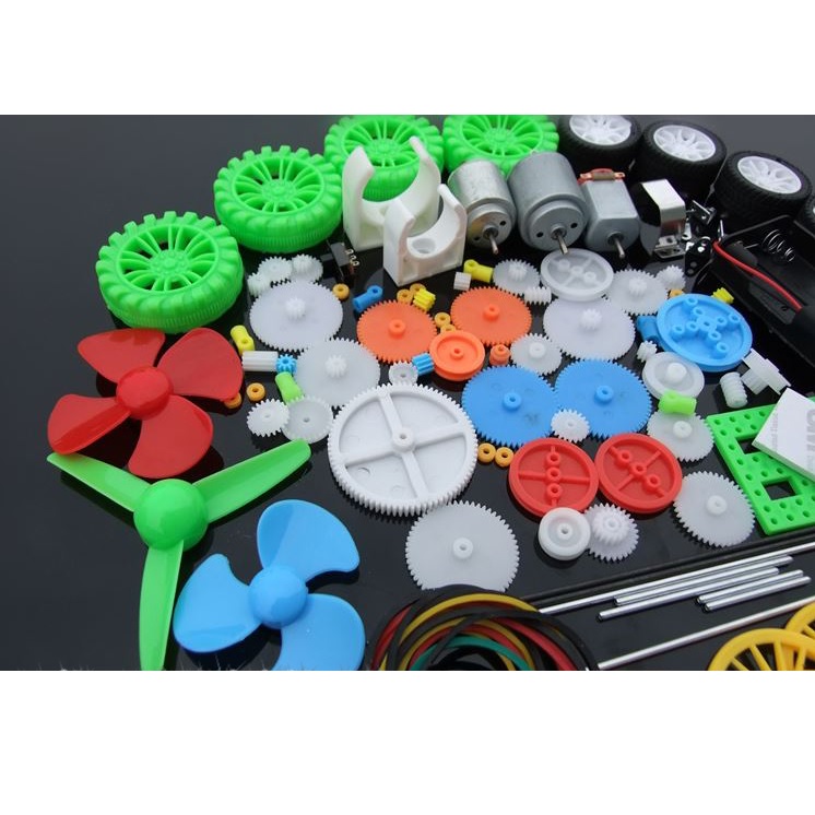 Bộ DIY 112 món gồm bánh xe, động cơ, cánh quạt, khay pin, trục và bánh răng các loại