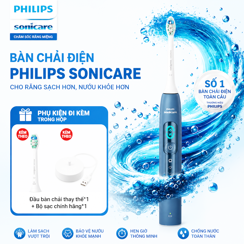 Philips Sonicare 5800 HX5681 Bàn Chải Đánh Răng Điện Sóng Âm Làm Sạch Sâu Bảo Vệ Nướu Chính Hãng