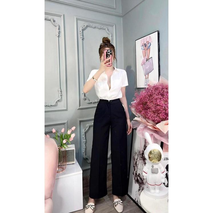 Quần ống rộng nữ lưng cao ống suông dài 100cm công sở đẹp cao cấp HIJUNE QT03