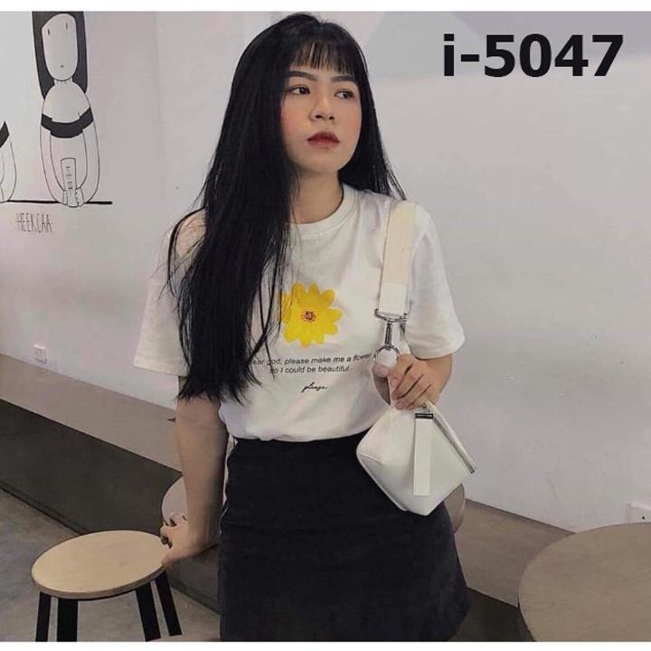 Áo Thun Tay Lỡ Nữ In Hình Bông Hoa Vàng