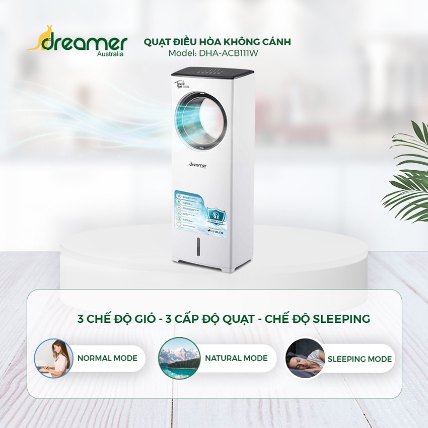 Quạt Điều Hoà Hơi Nước Không Cánh DREAMER DHA-ACB111W, Lọc Không Khí 3 Chế Độ Gió - Hàng chính hãng