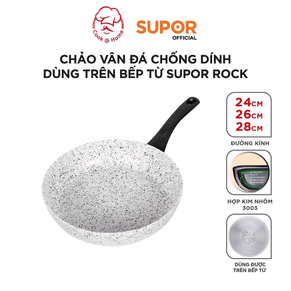 Chảo vân đá chống dính dùng trên bếp từ Supor Rock size 24, 26, 28cm F23A24IH F23A26IH F23A28IH