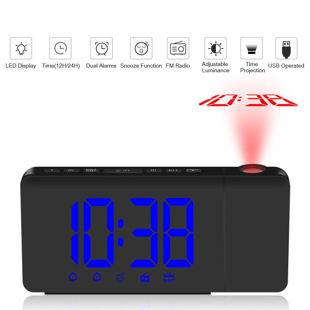 Đồng hồ báo thức đài FM có đèn Led chiếu lên trần, hoạt động bằng USB có thể điều chỉnh độ sáng