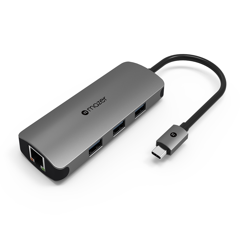 Cổng chuyển đổi Mazer USB - C to USB 3.0X3 Gigabit Ethernet - Hub chuyển đổi Mazer kiêm sạc nhanh cho thiết bị di động - Hàng Chính Hãng