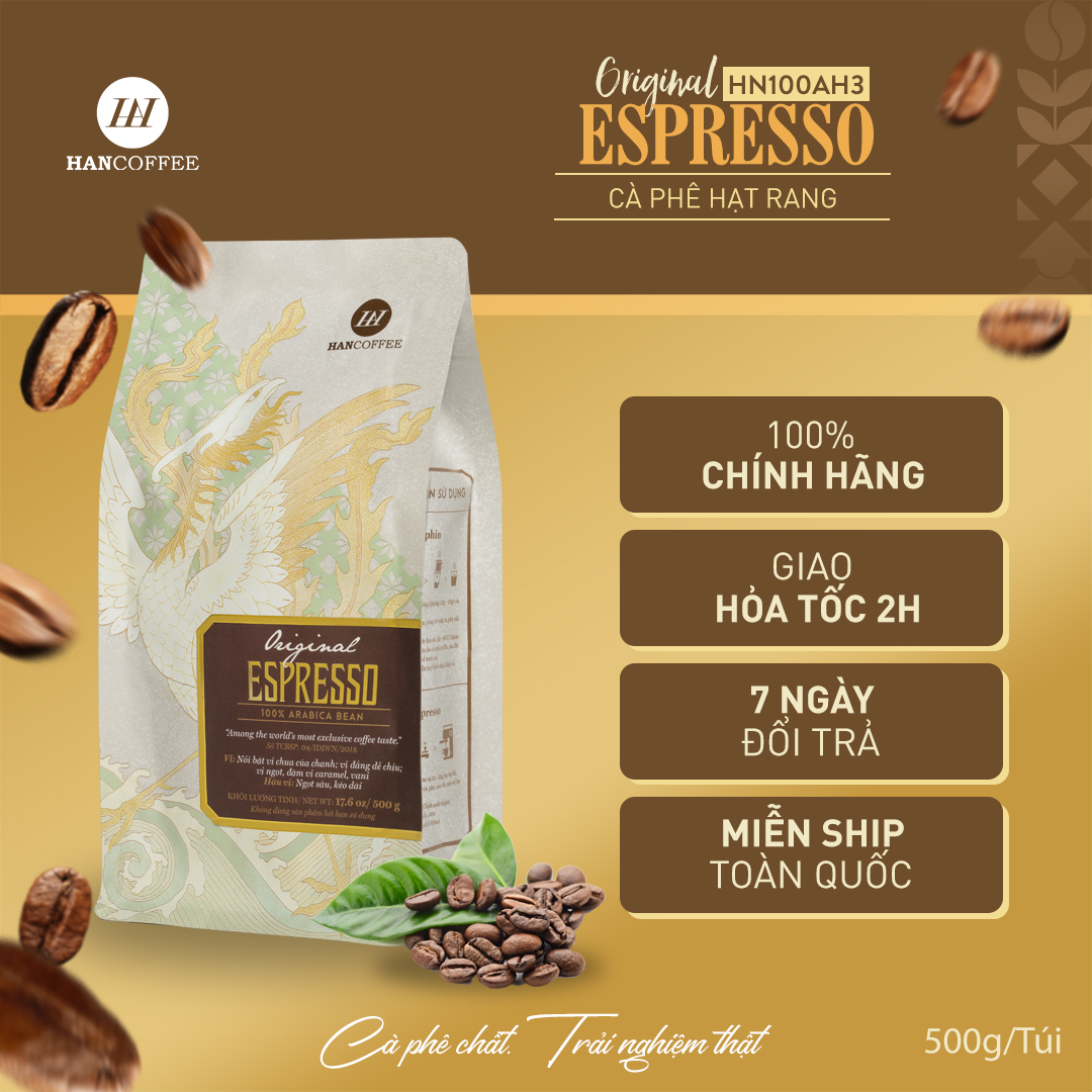 Cà Phê Original Arabica HANCOFFEE Pha Máy Espresso Cao Cấp Nổi Bật Vị Chua Thanh, Đắng Dịu, Ngọt Sâu HN100AH3