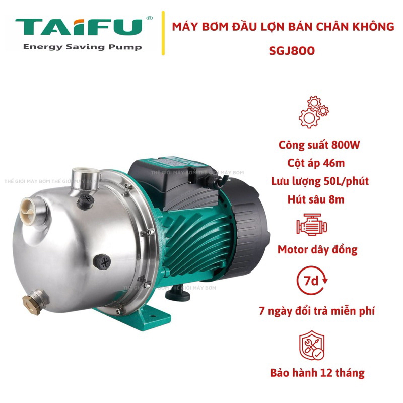 Máy bơm nước con lợn bán chân không tự mồi đầu inox 800W cánh đồng TAIFU SGJ800 - Bảo hành 1 năm