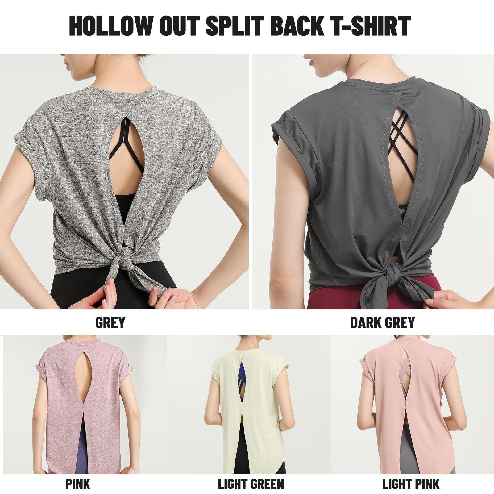 Áo thun thể thao nữ xẻ lưng giúp tôn dáng, tay ngắn, nhanh khô, dùng trong yoga, gym