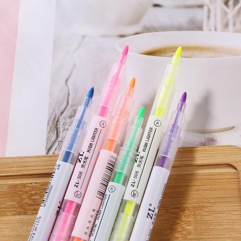 Set 6 bút dạ quang Highlight hai đầu 2 màu dễ thương, Bút highlight pastel 2 đầu nhiều màu - takenotebeta