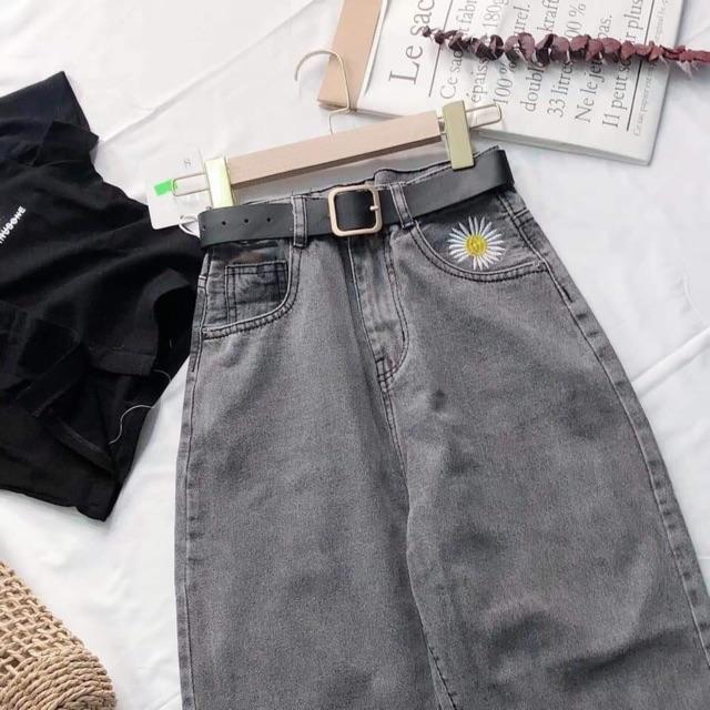 Quần baggy thêu túi hoa cúc màu xám khói mã 3126, hình thật 100