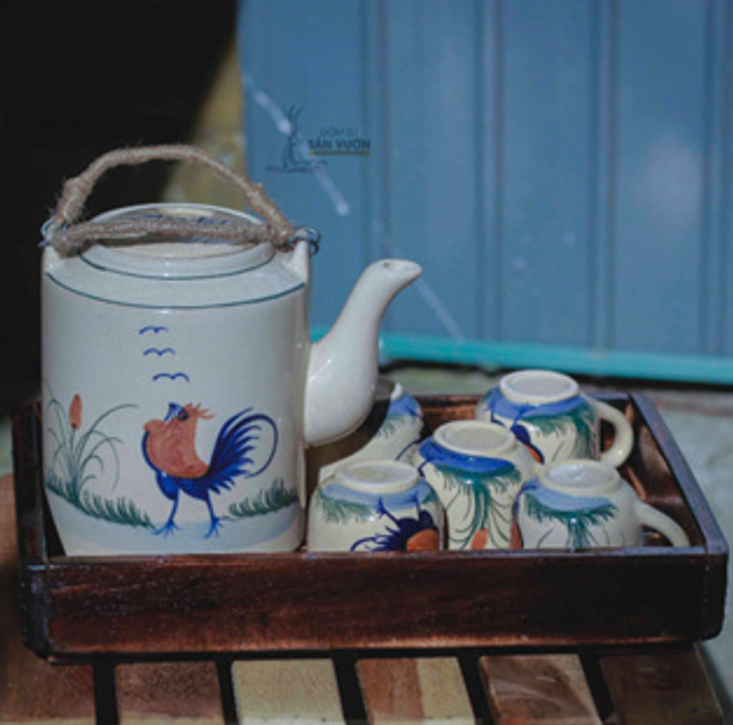 Bộ Tách Trà Con Gà - Gốm Sứ Mỹ Nghệ Vẽ Tay - Phong Cách Nam Bộ xưa - Dung tích 1 lít