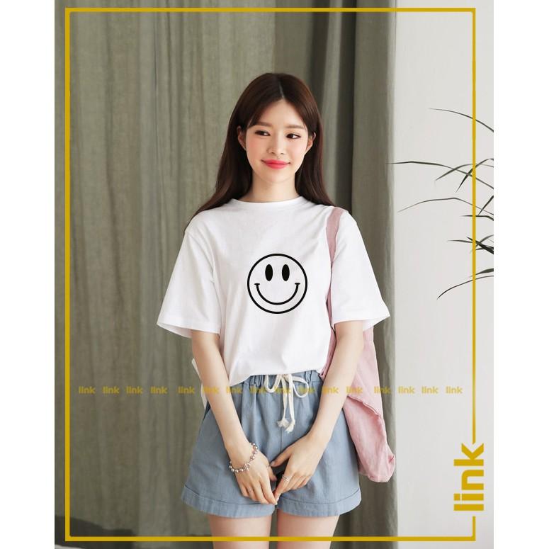 Áo thun nữ tay lỡ MẶT CƯỜI SMILE cute unisex ( Trắng )