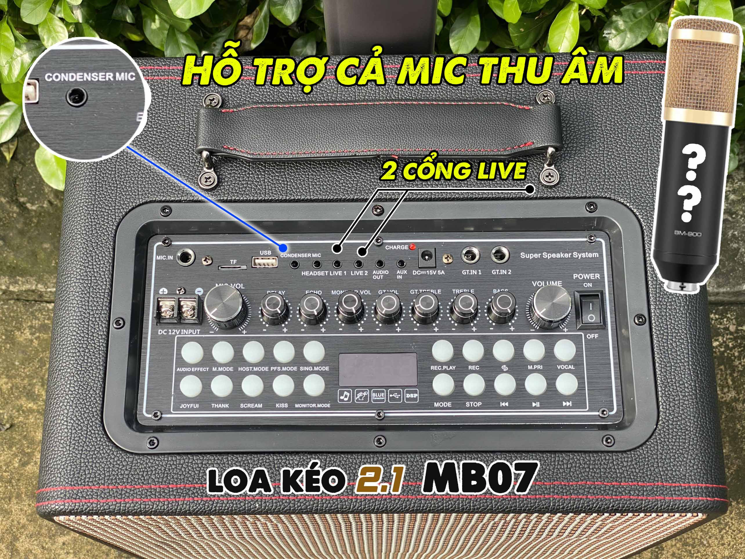 Loa kéo 2.1 cao cấp MTMAX MB07 karaoke - nghe nhạc cực đỉnh kèm 2 mico không dây có đủ hiệu ứng độc lạ tiện lợi xách tay kéo đi du lịch bảo hành 12 tháng