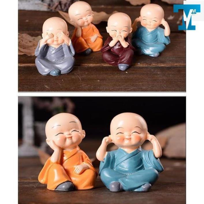 Tmark - BỘ TƯỢNG TỨ KHÔNG, bộ tượng chú tiểu mini, bộ tượng đẹp trang trí xe oto