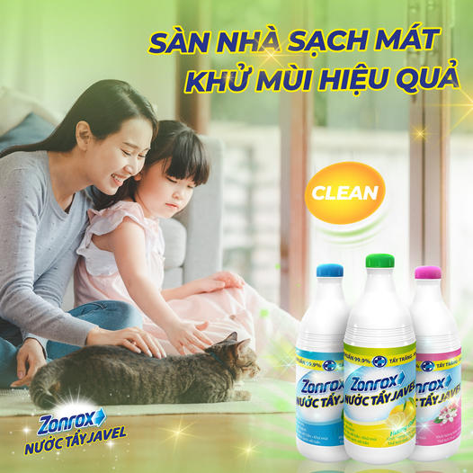 Combo 3 chai Nước tẩy trắng Zonrox Javel 1 lít