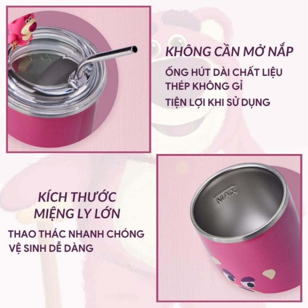 Cốc giữ nhiệt, ly giữ nhiệt gấu dâu Losto dung tích 450ml, chất liệu inox 304 giữ nhiệt từ 8-12 giờ tặng kèm ống hút