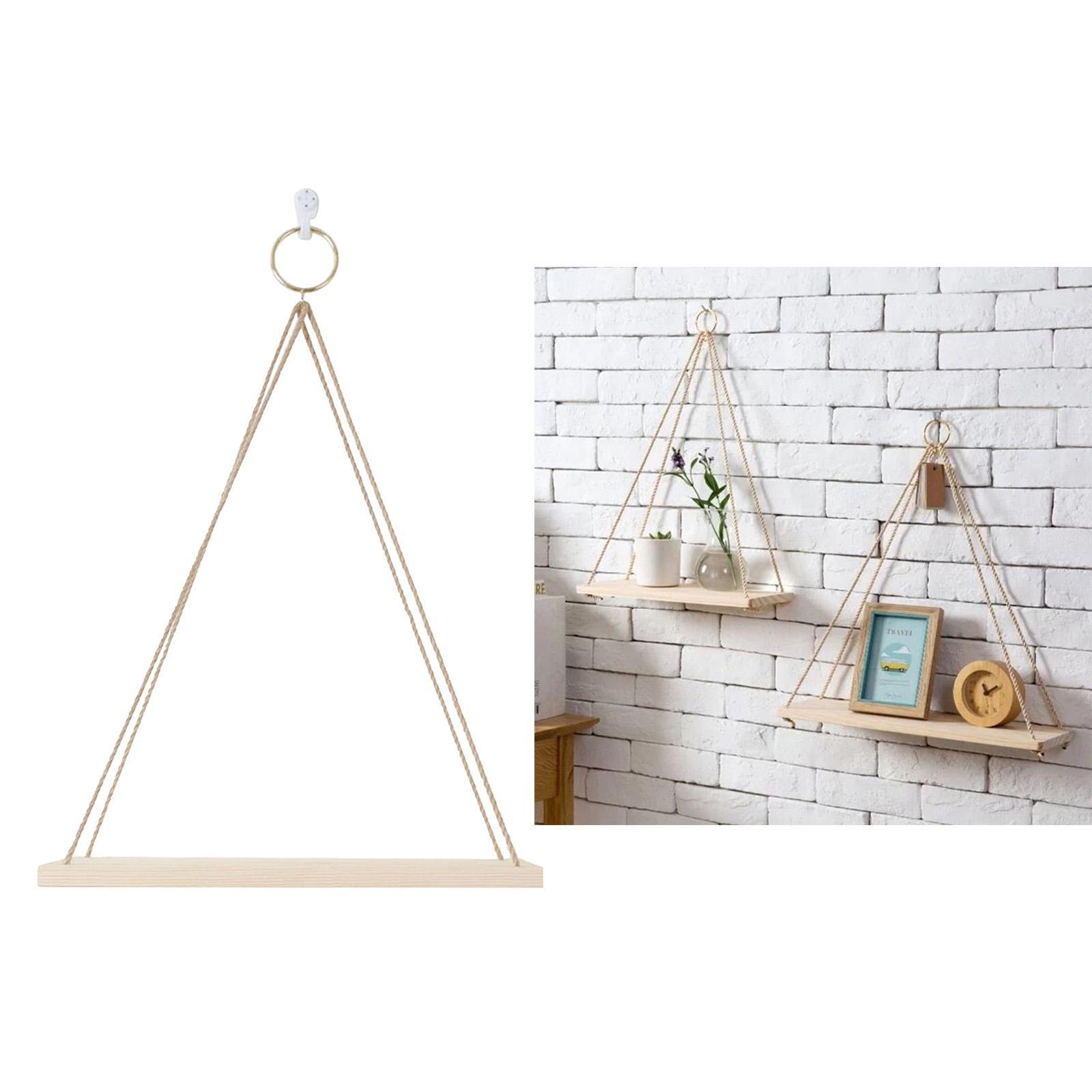 Wood Hanging Wall Floating Shelves Rack Display W / Cord Garden Room - wood S