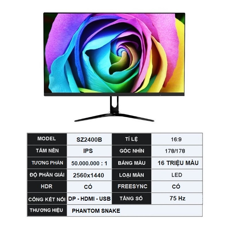 Màn Hình Máy Tính 24 inch QHD 2K (2560 x 1440) 75hz Phantom Snake TF-G240 - Hàng nhập khẩu