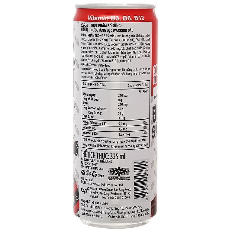 Lốc 6 Lon Nước Tăng Lực Có Gas Warrior Vị Dâu 325ml