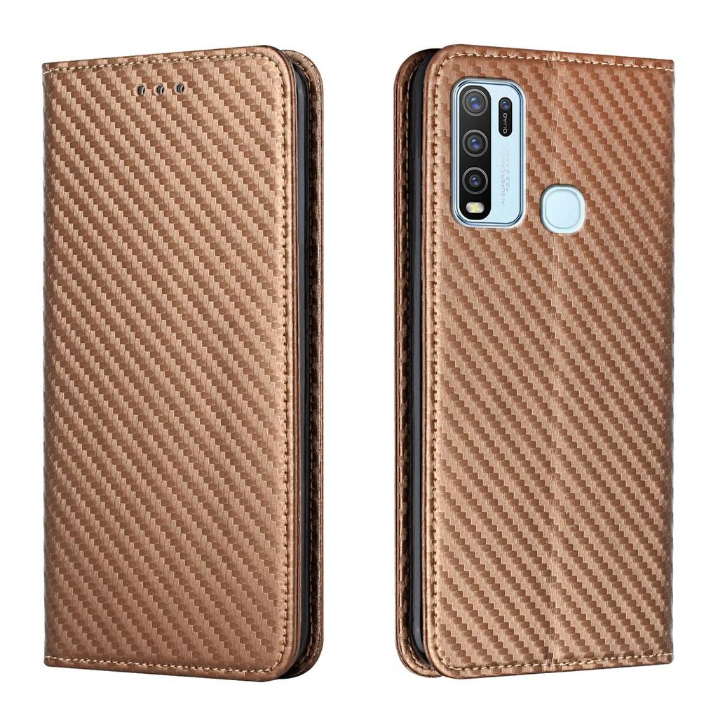 Ốp điện thoại da sợi carbon dạng ví lật có ngăn đựng thẻ cho Vivo Y91 Y95 Y91i Y17 Y12 Y15 Y11 2019 Y50 Y30 Y20