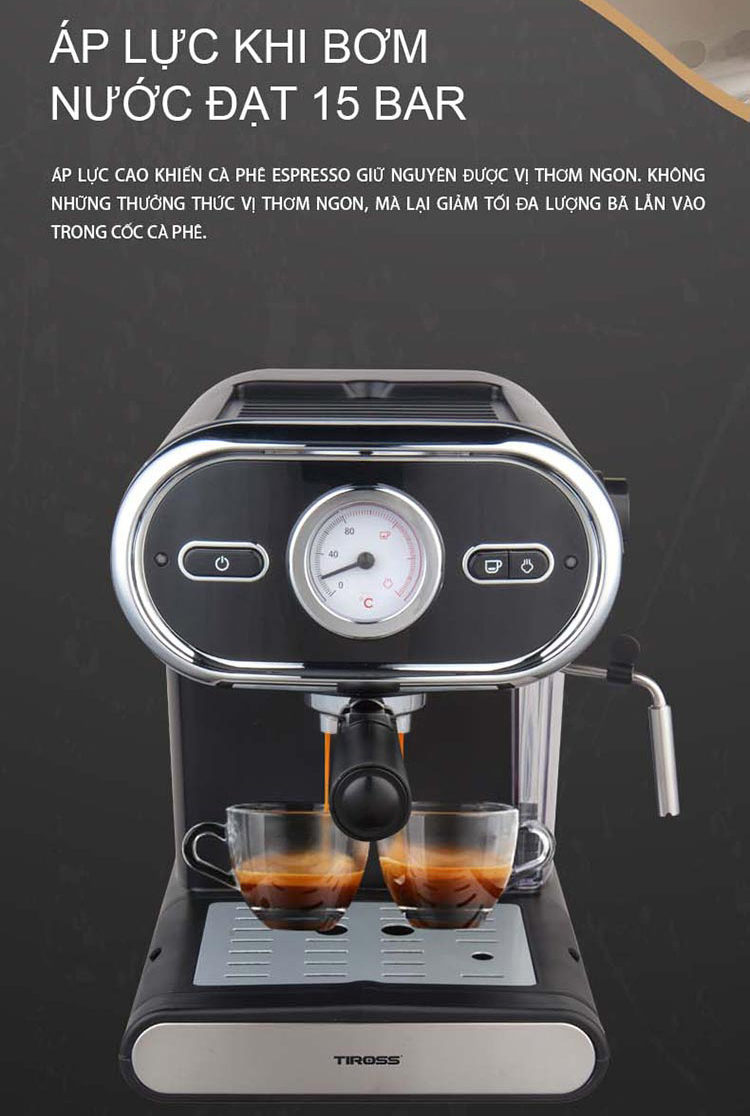 Máy Pha Cà Phê Espresso Tiross TS6211 (15bar) - Hàng Chính Hãng