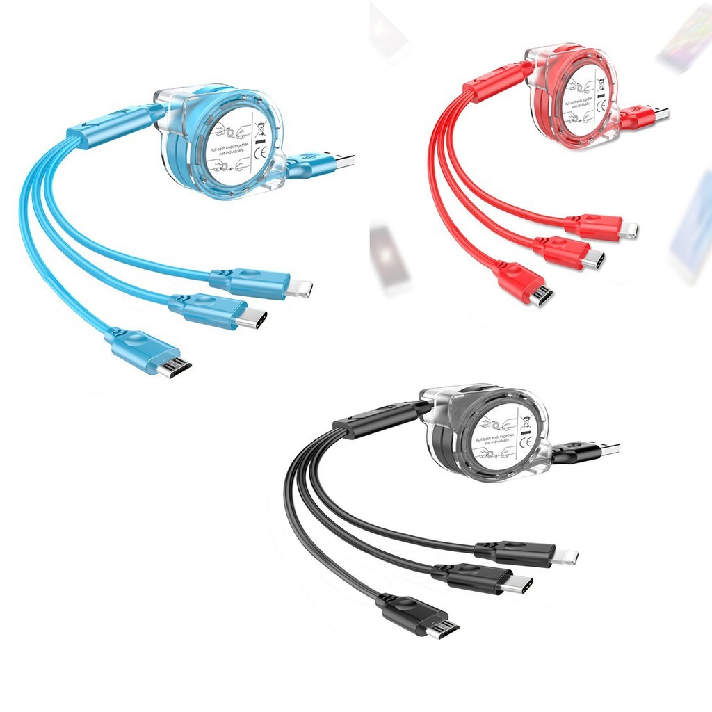 Cáp Dây Rút đa Năng 3 Trong 1 Cuộn Tròn Lightning Micro Type C - Nhỏ Gọn - Tiện Dụng - Tặng giá đỡ điện thoại - Màu ngẫu nhiên