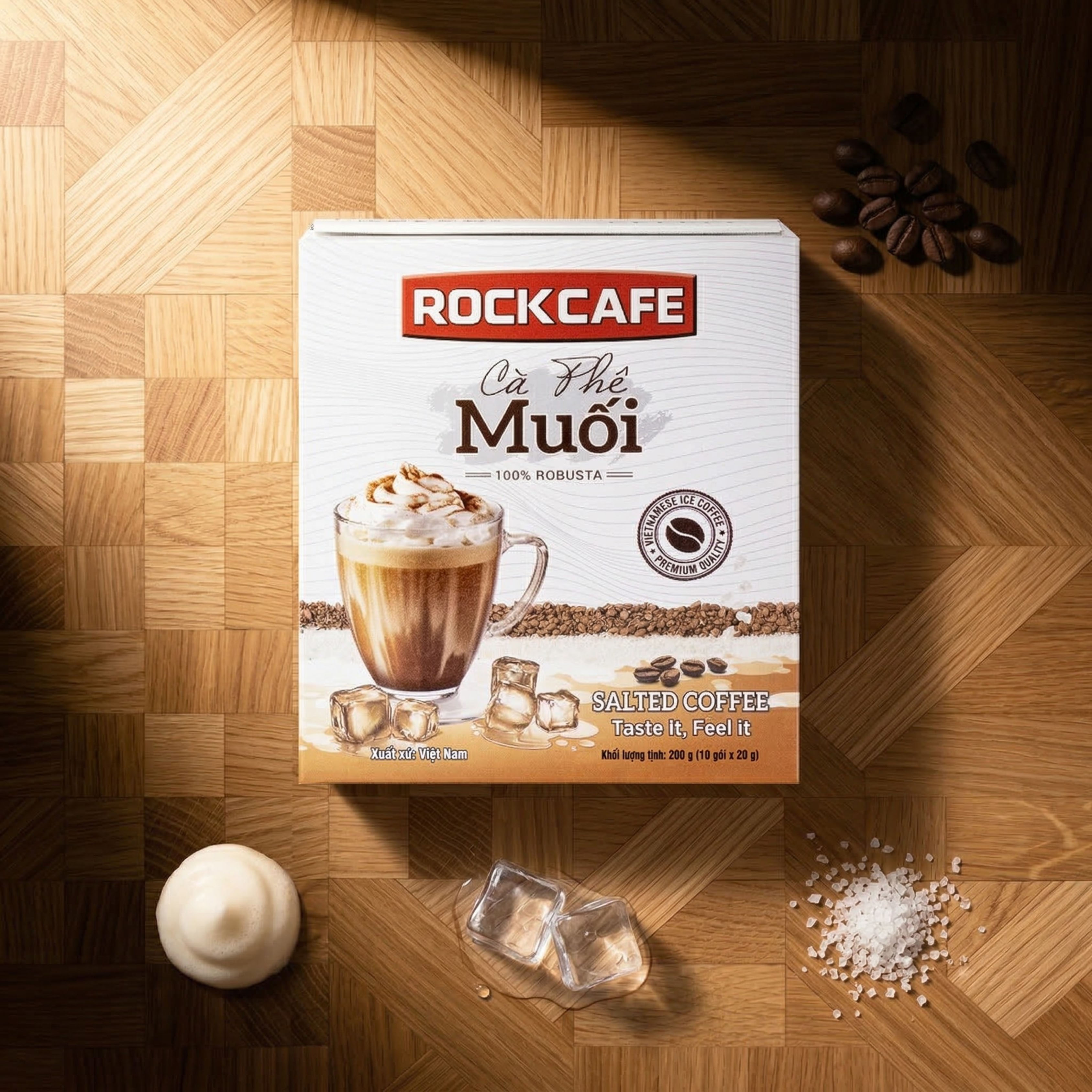 Cà Phê Muối Hòa Tan, RockCafe, Cà Phê Muối Robusta 10 gói/hộp