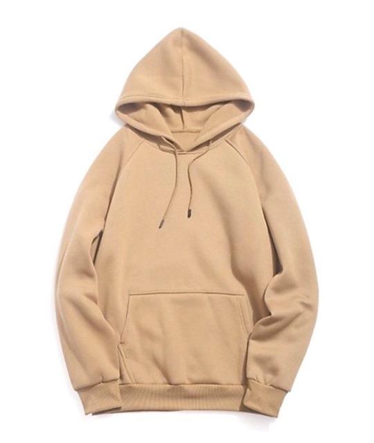 Áo hoodie trơn màu be nón 2 lớp