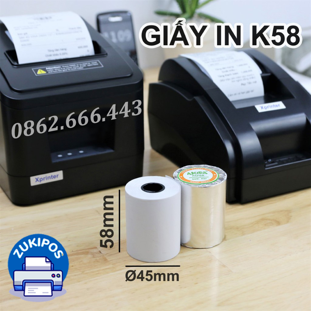 Giấy in hóa đơn, in bill K57 bọc bạc (phi 45)