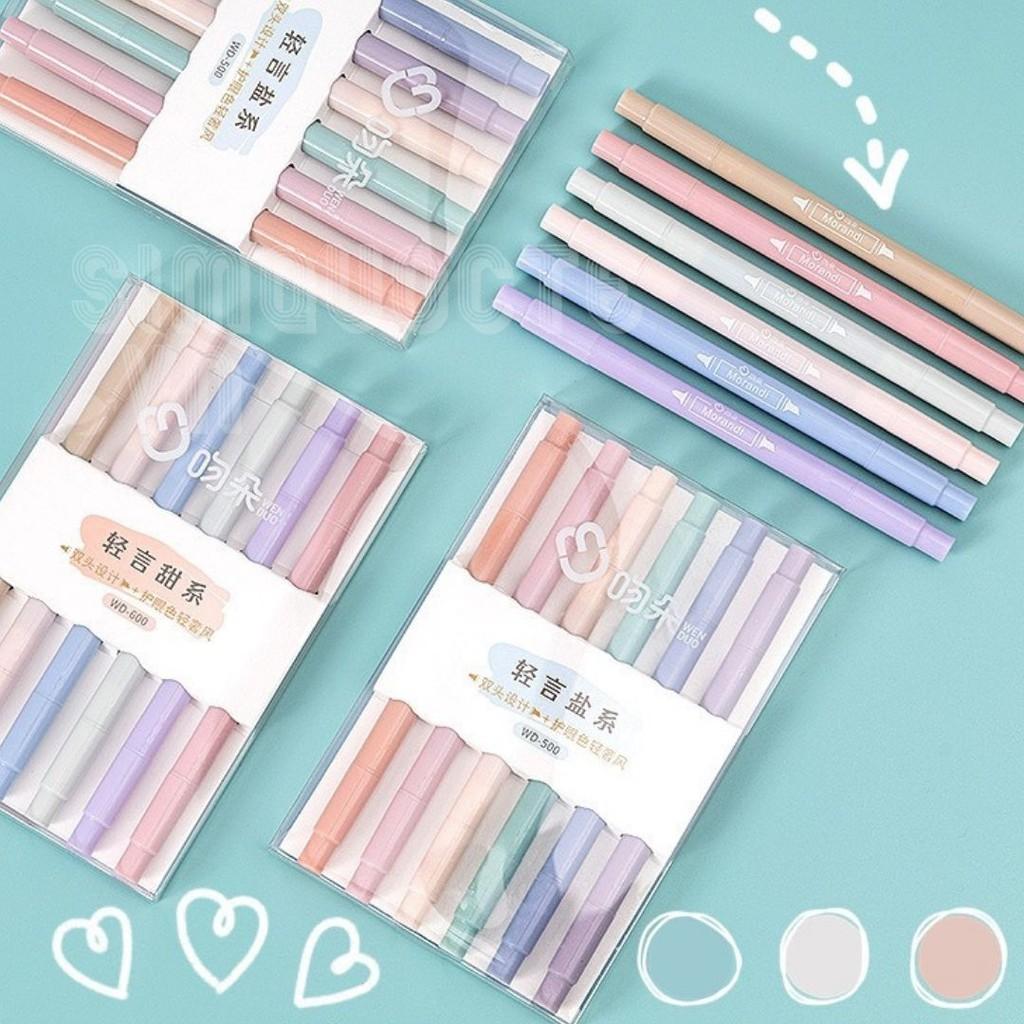 Bộ 6 bút highlight bút ghi nhớ có 2 đầu màu pastel dễ thương ST189