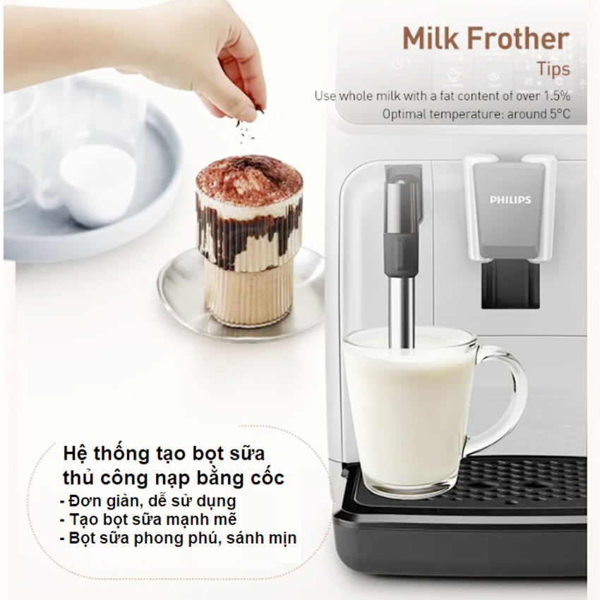 Máy pha cà phê Espresso, Americano tự động và Capuccino, Latte Serial 2200. Thương hiệu Hà Lan cao cấp Philips - EP2124/72. HÀNG CHÍNH HÃNG
