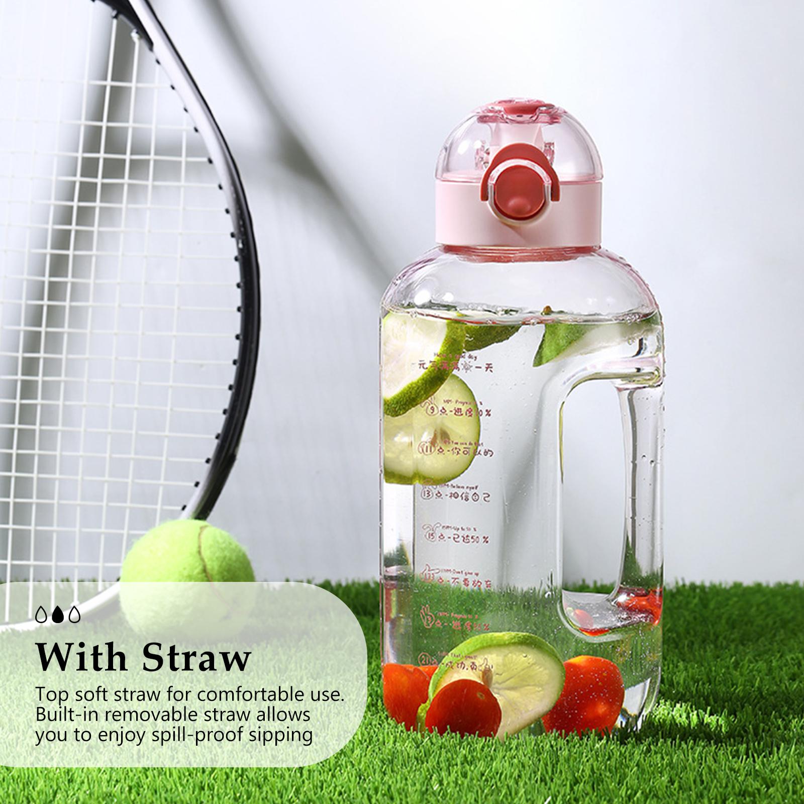2L Water Bottle with Marker & Straw Large Capacity Water Bottle with Handle Reusable Leakproof Water Jug