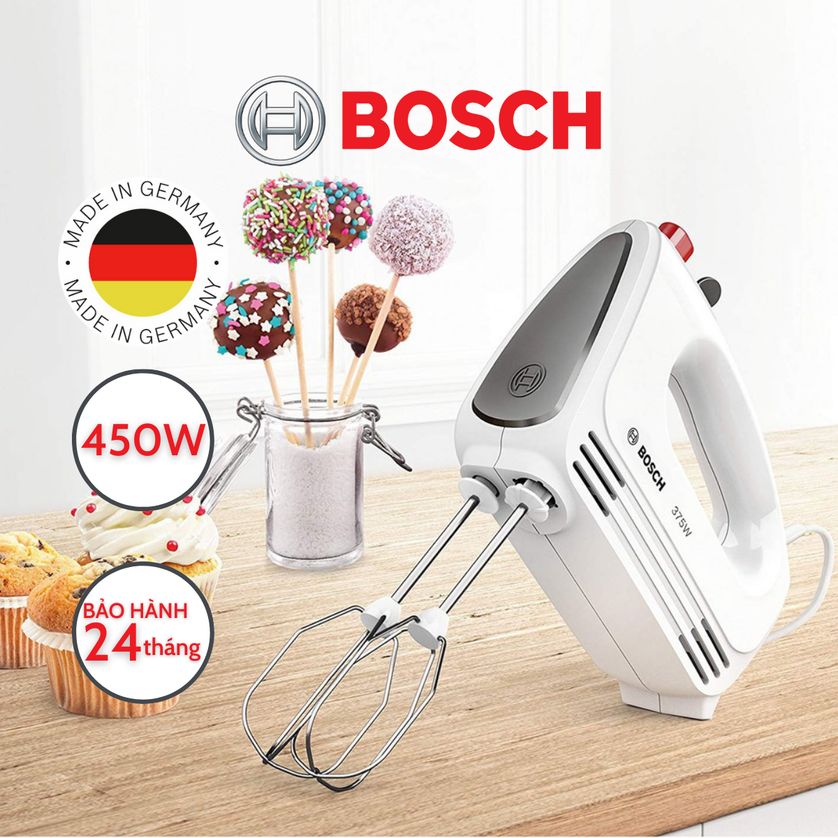 Máy đanh trứng, trộn bột làm bánh Bosch Ergo Mixx 450W (MFQ36400) - SX Đức - Hàng chính hãng