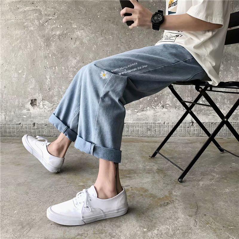 Quần Jeans Ống Đứng Thêu Hoa Thời Trang Cho Nam