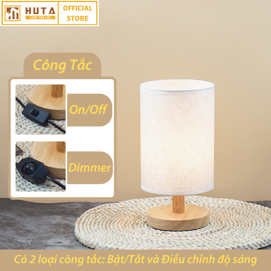 Đèn Ngủ Để Bàn Gỗ HUTA G1 Chao Tròn Vintage Dễ Thương, Decor Trang Trí Phòng Ngủ, Đọc Sách Đầu Giường, Điều Chỉnh Độ Sáng, Bóng Led Sáng Vàng Tiết Kiệm Điện