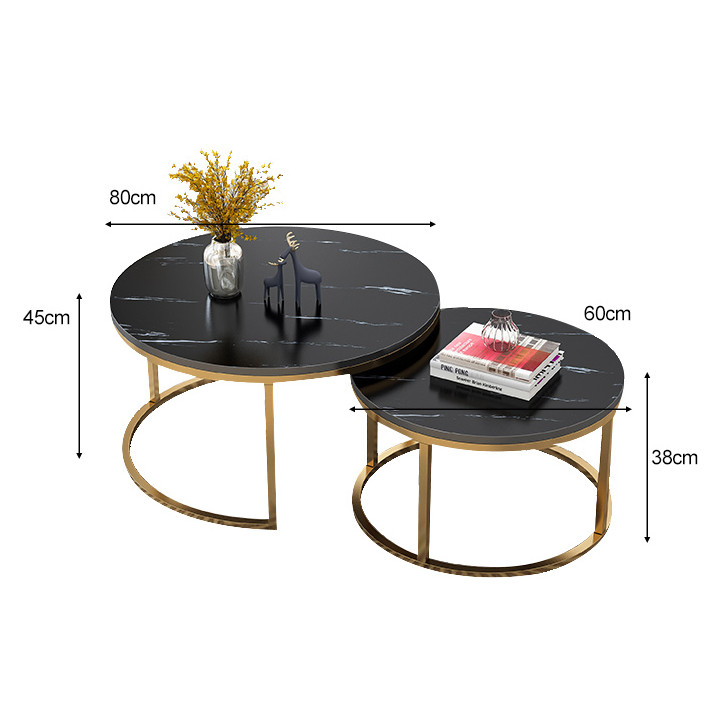 Bộ 2 bàn trà hình tròn  chân mạ vàng - bàn trà phòng khách ( Giao màu ngẫu nhiên)