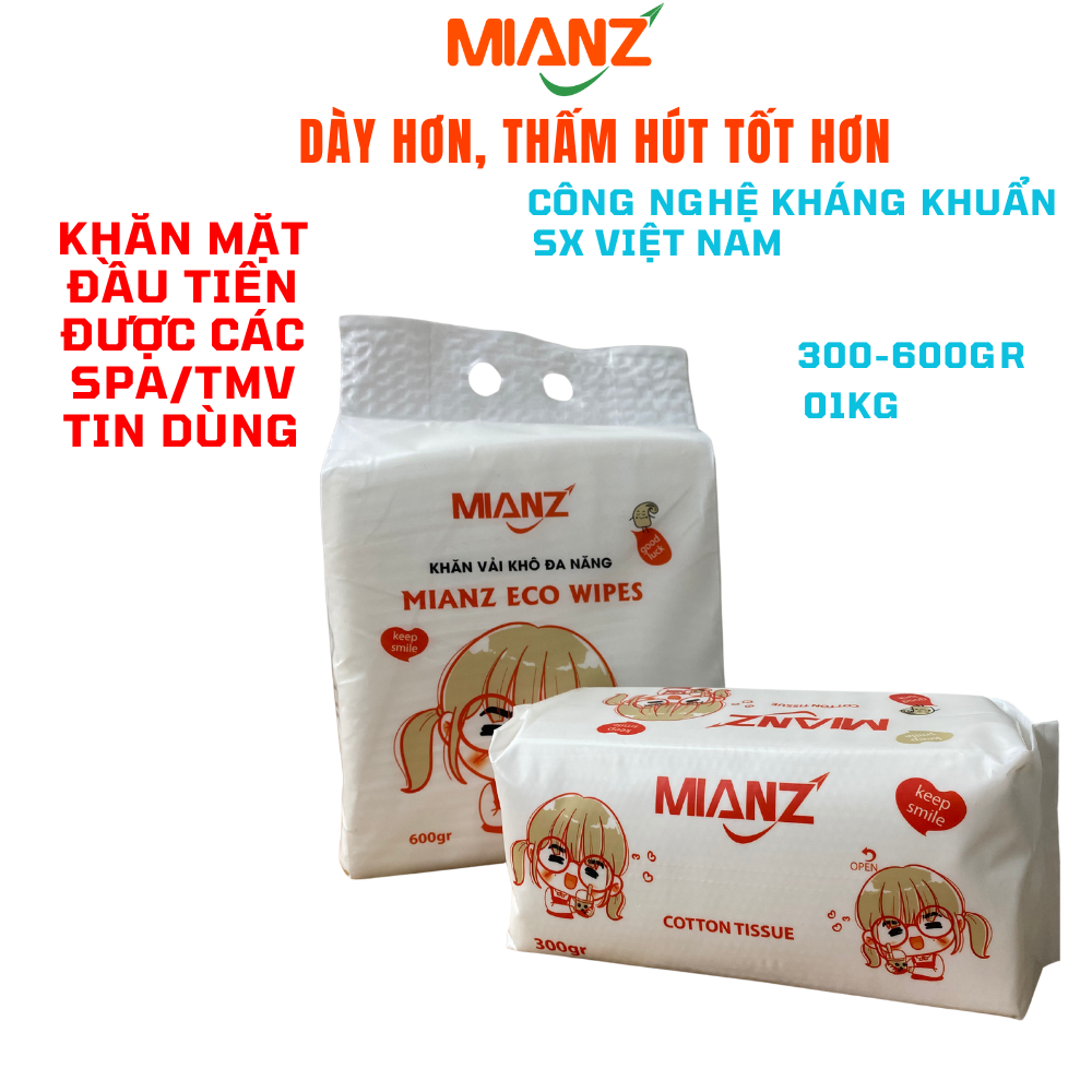 Khăn vải khô tẩy trang rửa mặt MIANZ, khăn mặt khô lau rửa đa năng chất liệu dày dặn gói 600gr sợi Viscose tổng hợp