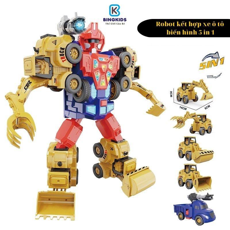 Ô tô biến hình transformer, Đồ chơi 5 in 1 lắp ráp robot cỡ lớn gồm 5 xe chạy bánh đà quà tặng cho bé