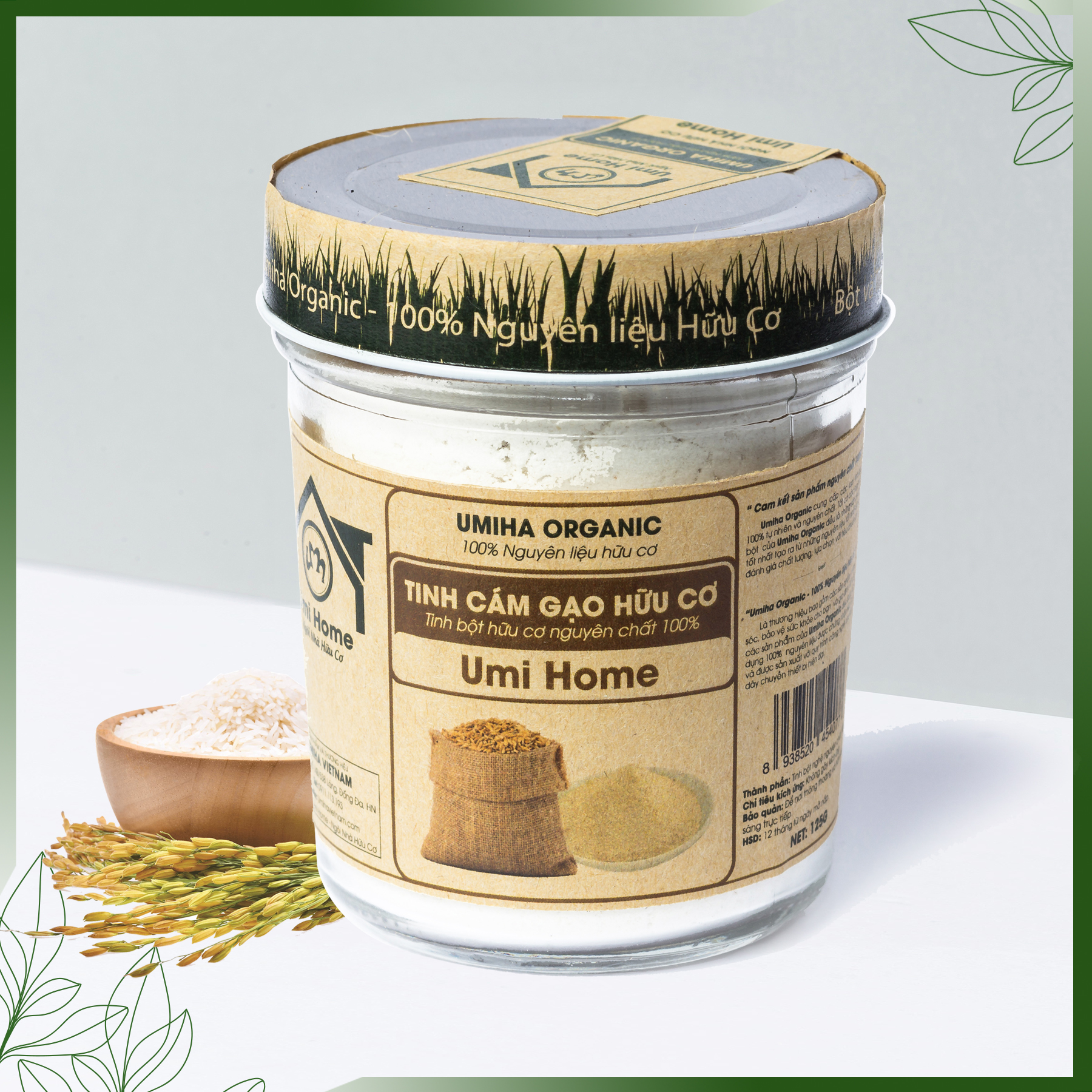 Tinh Bột Cám Gạo Nguyên Chất UMIHOME (135g) Dùng cho dưỡng da loại bỏ mụn, tẩy da chết hiệu quả tại nhà