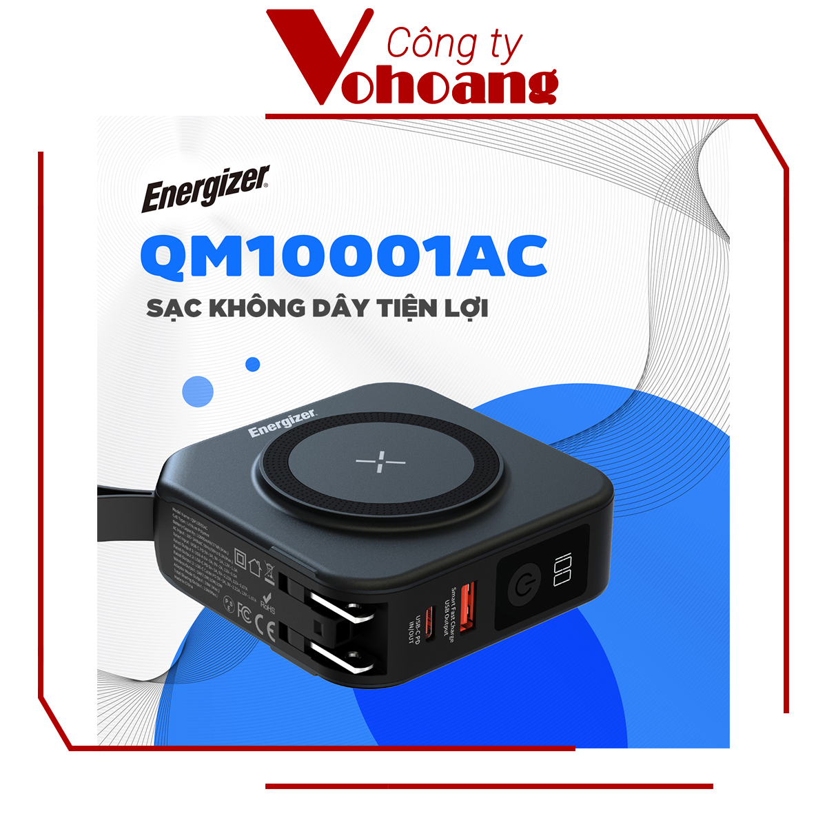 [Mỹ] Sạc dự phòng Energizer QM10001AC Thông minh Sạc nam châm từ tính Dung lượng 10000mAh - Hàng chính hãng