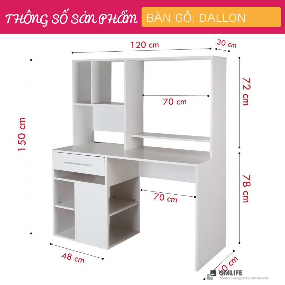 Bàn làm việc, bàn học gỗ hiện đại SMLIFE Dallon | Gỗ MDF dày 17mm chống ẩm | D120xR60xC150cm