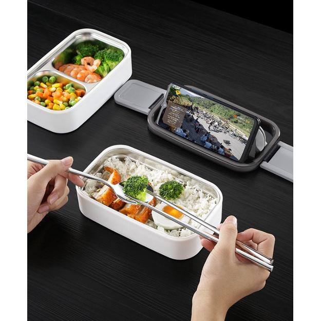 Hộp cơm 3 ngăn 2 tầng inox 304 SUS thép không gỉ dành cho văn phòng + Tặng kèm túi cách nhiệt 3 lớp - Home and Garden