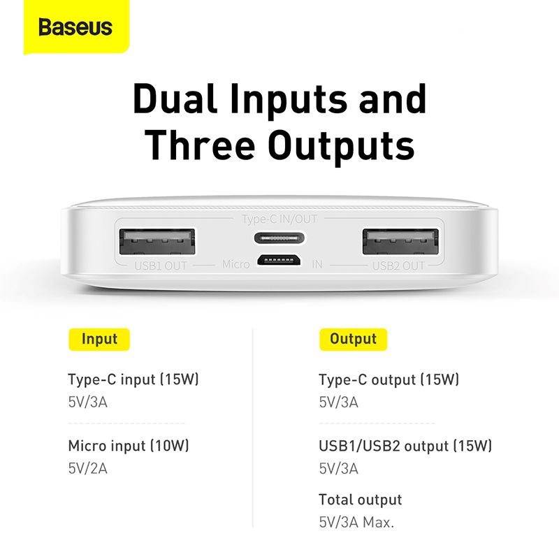 Pin sạc dự phòng sạc nhanh 20W dung lượng 10000 mAh trang bị 3 cổng ouput Type C và 2 USB A hiệu Baseus Bipow smart Digital Display cho Smartphone / Tablet / Laptop / Macbook - hàng nhập khẩu