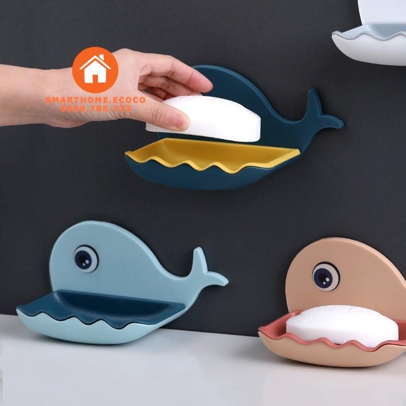 Khay Đựng Xà Phòng Hình Cá Heo 2 Lớp sử dụng miếng dán