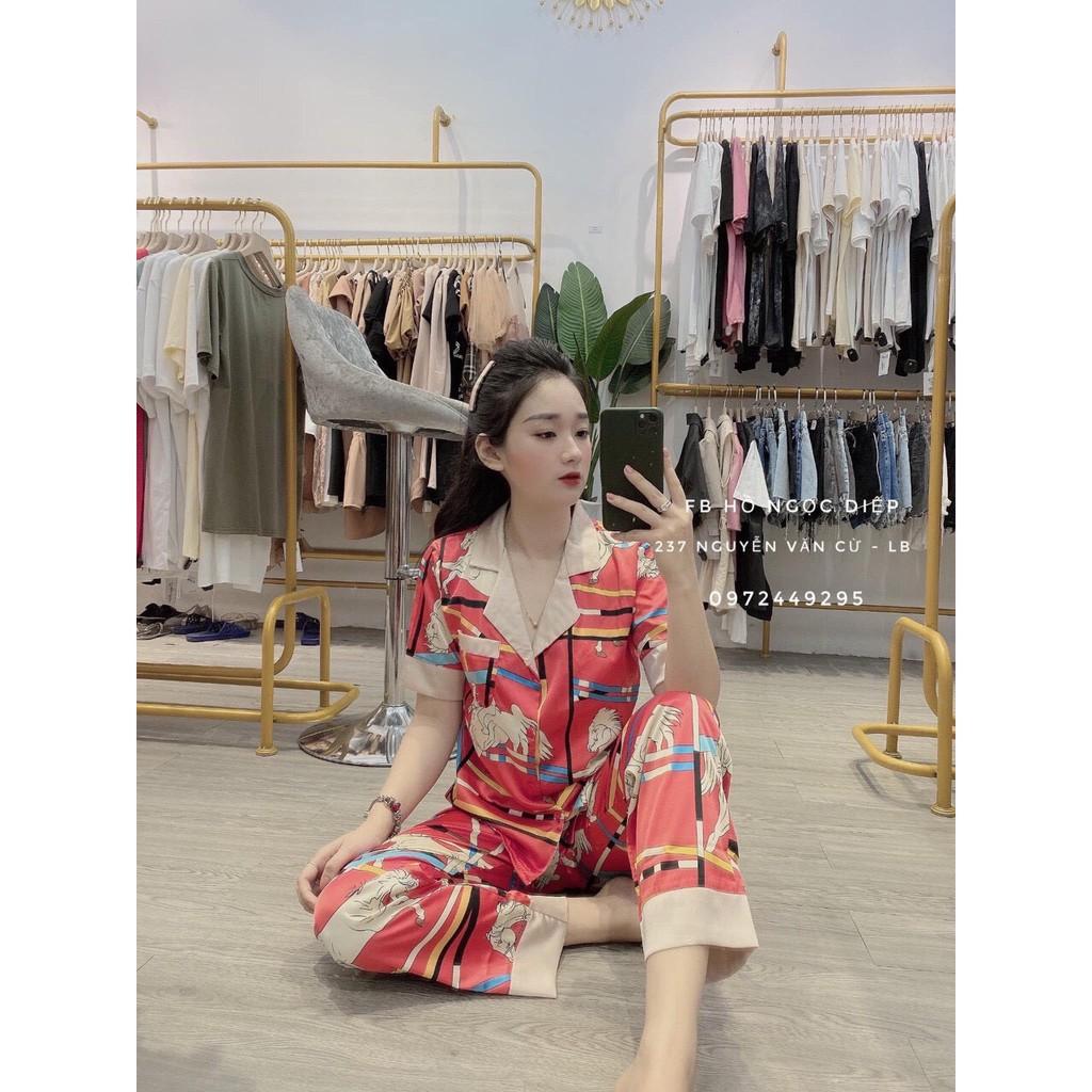Bộ pijama lụa - áo cộc, quần dài