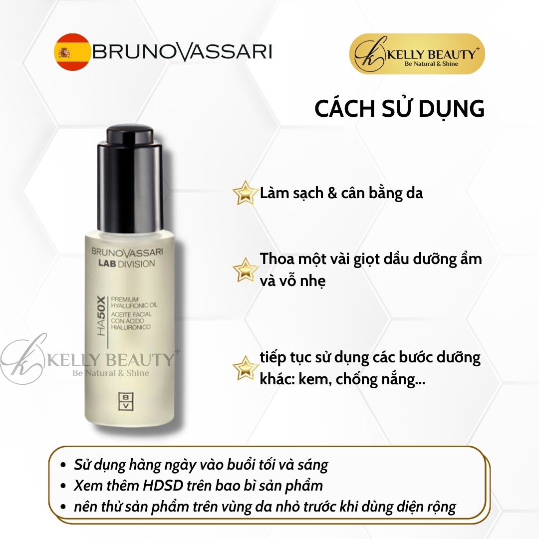 Dầu Dưỡng Ẩm Cho Da Khô, Lão Hóa Bruno Vassari HA50X Premium Hyaluronic Oil | Kelly Beauty